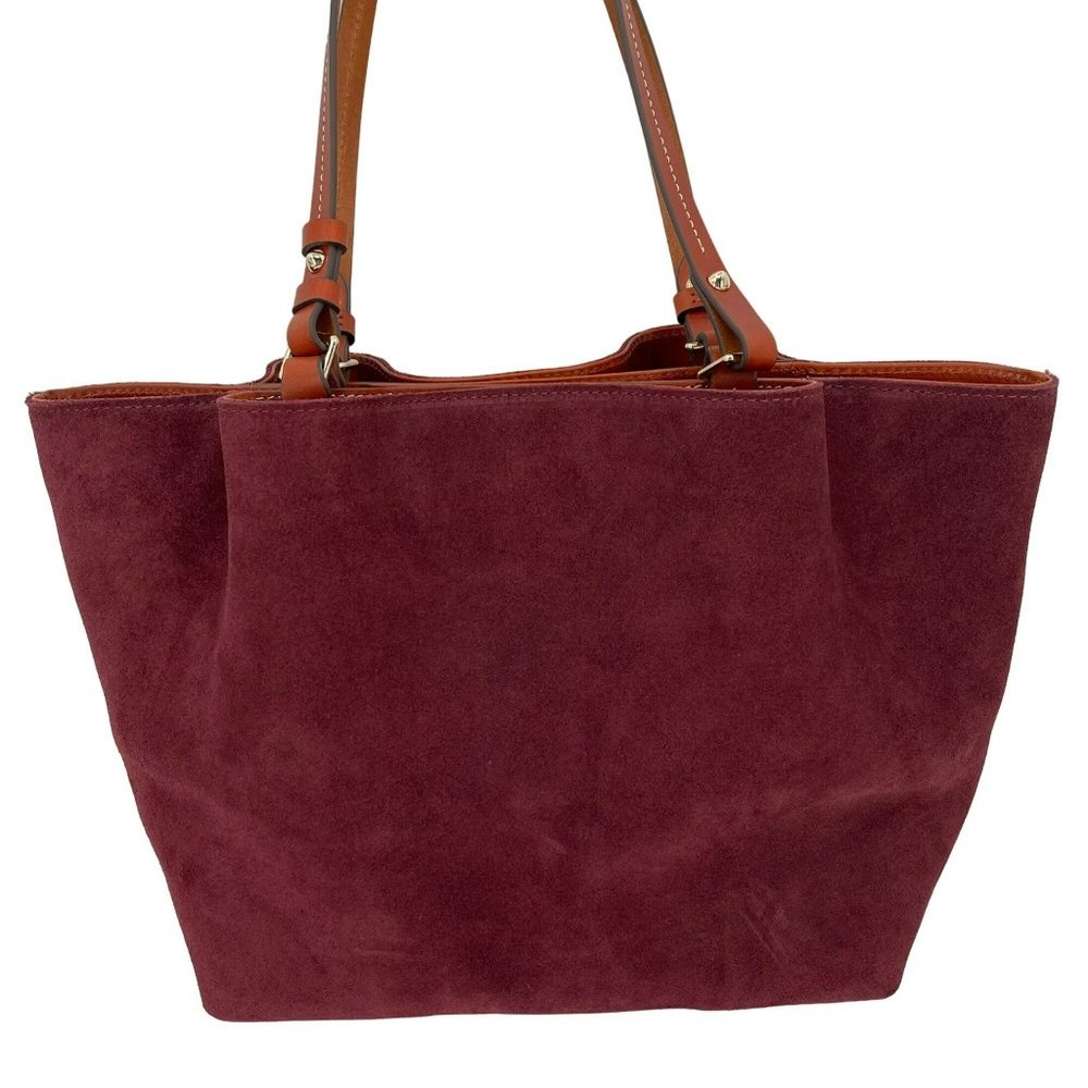 Elegant Burgundy Suede Tote Bag - Picture 4 of 14